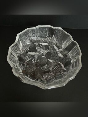 Vintage Hoya Iceberg Glass Serving Decorative Bowl Japan Brutalist MCM 1970s